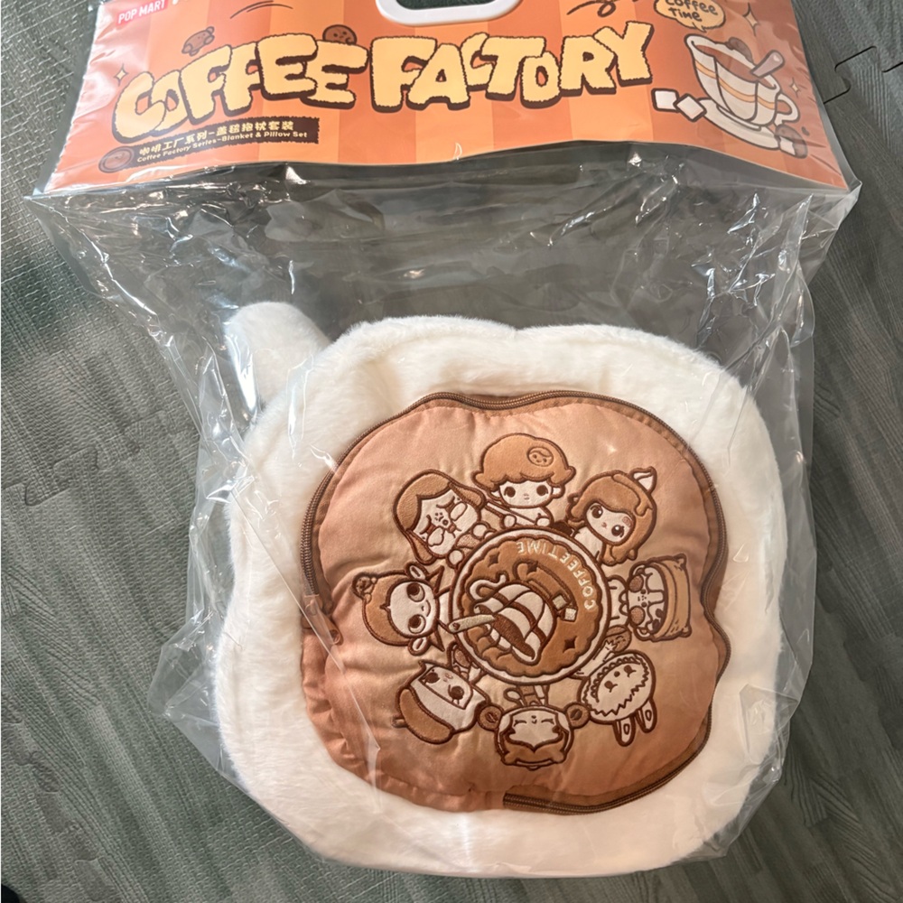 SEALED Coffee Factory Plush Pillow with blanket